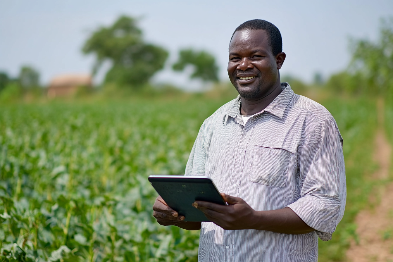Farmer using tablet in the field with modern agriculture technology